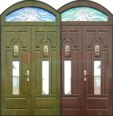 Стальная арочная дверь со стеклом ДА-17 для монолитного дома в Подольске