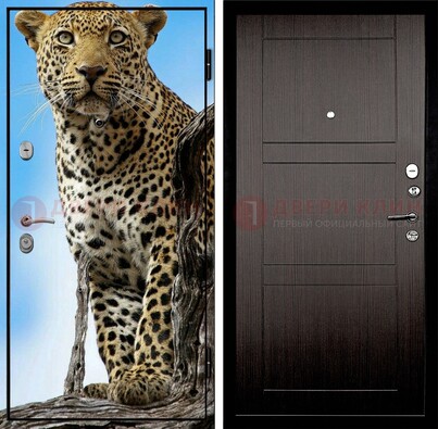 Железная дверь с рисунком гепарда снаружи ДФ-27 в Балашихе