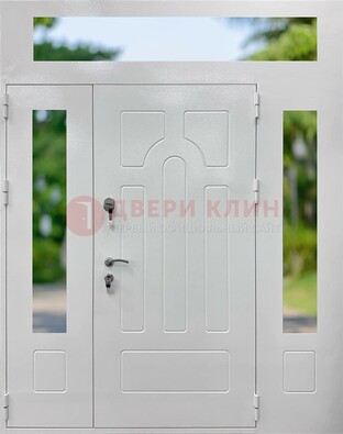 Белая стальная дверь порошок со стеклом и фрамугами ДФГ-11 в Подольске