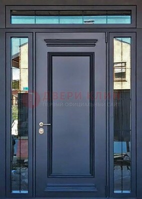 Черная металлическая дверь с фрамугой и филенкой ДФГ-19 в Подольске