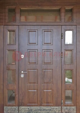 Стальная дверь МДФ со стеклом и фрамугами для дома ДФГ-29 в Подольске
