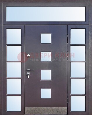 Современная железная дверь со стеклом и фрамугами ДФГ-4 в Подольске