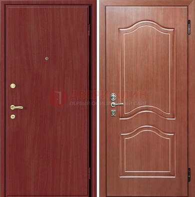 Красная металлическая дверь с ламинатом МДФ внутри ДЛ-8 в Подольске