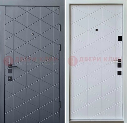Серая железная дверь с МДФ с внутренней белой стороной ДМ-201 в Подольске