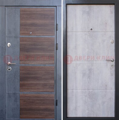 Серая железная дверь коричневой вставкой МДФ ДМ-211 в Подольске
