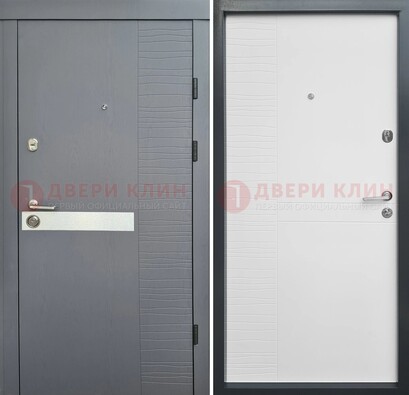 Черная металлическая дверь с белой резной МДФ панелью ДМ-215 в Подольске