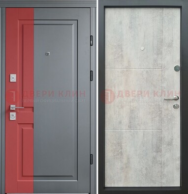 Серая с красной полосой металлическая дверь МДФ ДМ-245 в Подольске