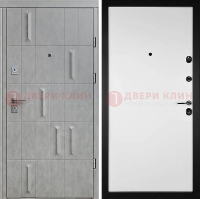 Серая стальная дверь с рисунком МДФ и внутри Белый ясень ДМ-280 в Подольске