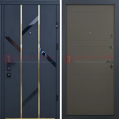 Темная металлическая дверь МДФ со стеклянными вставками ДМ-288 в Подольске