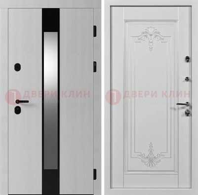 Белая металлическая дверь МДФ с зеркальной вставкой ДМ-324 в Подольске