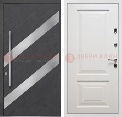Серая входная дверь МДФ с металлическими вставками ДМ-325 в Подольске
