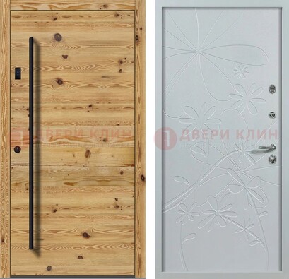Металлическая дверь с МДФ в светлом цвете ДМ-412 в Подольске