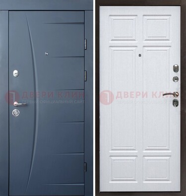 Темно-синяя стальная дверь МДФ белая внутри ДМ-435 в Подольске