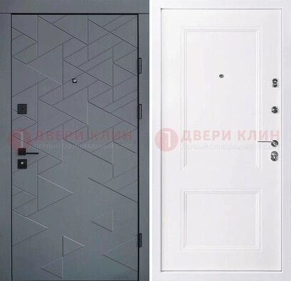 Серая железная дверь с белой МДФ внутри ДМ-445 в Подольске