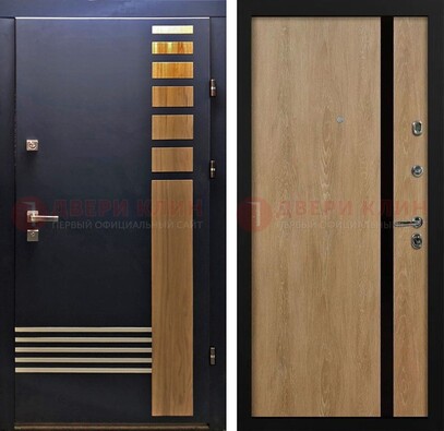 Черная металлическая дверь с МДФ хайтек ДМ-513 в Электростали