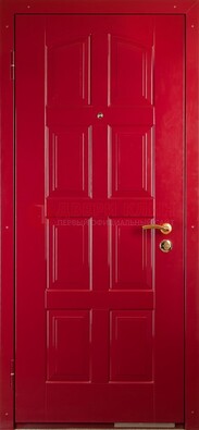 Красная стальная дверь с МДФ с рисунком ДМ-94 в квартиру в Подольске