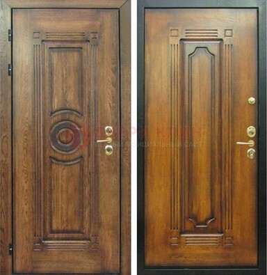 Коричневая металлическая дверь с массивом дуба с рисунком ДМД-10 в Подольске