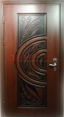 Коричневая стальная дверь с массивом дуба с рисунком ДМД-16 в Подольске