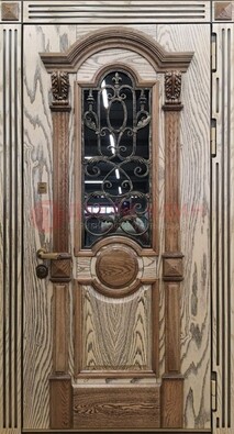 Железная дверь с массивом дуба со стеклом и ковкой ДМД-47 в Подольске