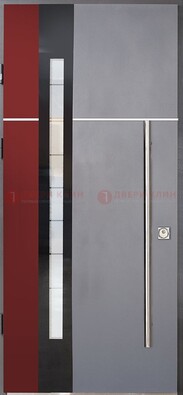 Серая входная дверь с порошковым окрасом и красной вставкой ДП-175 в Подольске