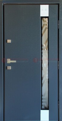 Серая стальная дверь с порошковым покрытием и стеклянной вставкой ДП-216 в Подольске