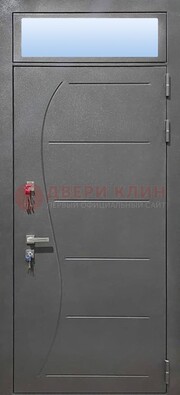 Чёрная входная дверь с порошковым окрасом и стеклом ДП-313 в Подольске