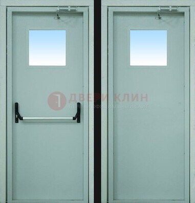 Серая металлическая противопожарная дверь со стеклянной вставкой ДПП-3 в Подольске