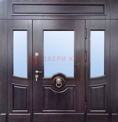 Филенчатая металлическая дверь с панелью МДФ и стеклом ДПР-102 в Подольске