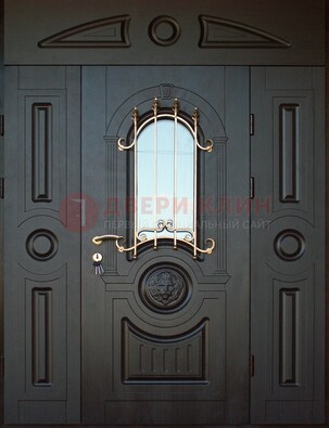 Парадная железная дверь Винорит со стеклом и ковкой ДПР-103 в Подольске