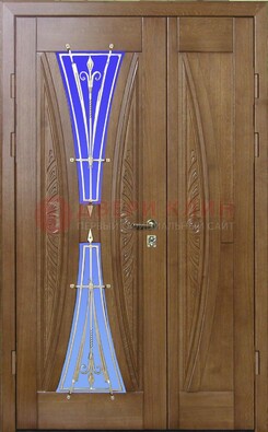 Коттеджная парадная дверь со стеклянными вставками и ковкой ДПР-26 в Подольске