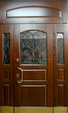 Стальная парадная дверь со вставками из стекла и ковки ДПР-30 в коттедж в Подольске