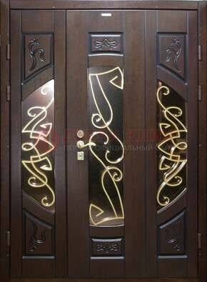 Парадная дверь со стеклом и ковкой ДПР-1 в каркасный дом в Челябинске