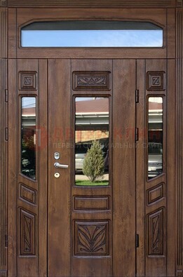 Парадная стальная дверь Винорит со стеклом и резьбой ДПР-97 в Подольске