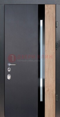 Черная металлическая дверь МДФ со стеклом ДС-14 в Подольске
