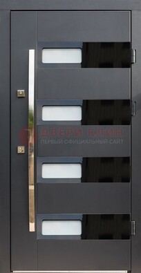 Черная стальная дверь МДФ хайтек со стеклом ДС-16 в Подольске
