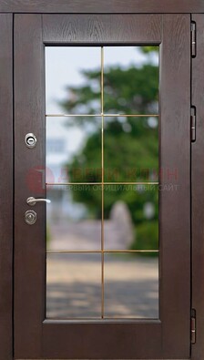 Коричневая стальная дверь со стеклом ДС-19 в Подольске