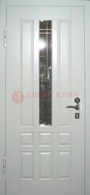 Белая металлическая дверь со стеклом ДС-1 в загородный дом в Подольске