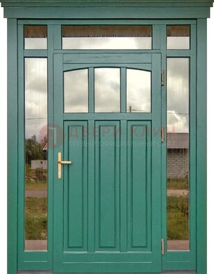 Зеленая металлическая дверь МДФ со стеклом ДС-43 в Подольске