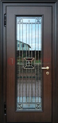 Железная дверь с большим стеклом и ковкой ДСК-187 в Подольске