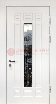 Белая стальная дверь винорит со стеклом и ковкой ДСК-191 в Подольске
