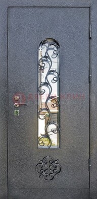 Темная стальная дверь Порошок со стеклом и ковкой ДСК-217 в Подольске