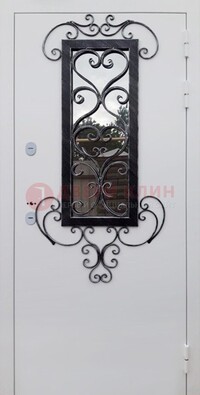 Белая уличная дверь Порошок со стеклом и ковкой ДСК-222 в Подольске