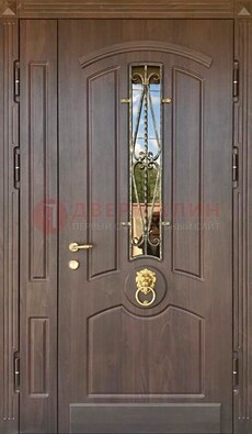 Стальная полуторная дверь Винорит со стеклом и ковкой ДСК-237 в Подольске