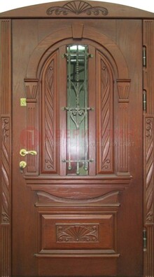 Узорная железная дверь массив со стеклом и ковкой ДСК-247 в Подольске