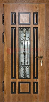 Двухцветная железная дверь Винорит со стеклом и ковкой ДСК-264 в Подольске