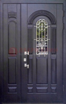 Входная дверь Винорит со стеклом и ковкой с узором ДСК-270 в Подольске