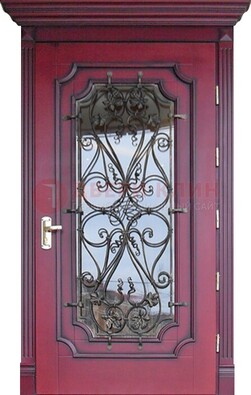 Красная стальная дверь Винорит со стеклом и ковкой ДСК-271 в Подольске