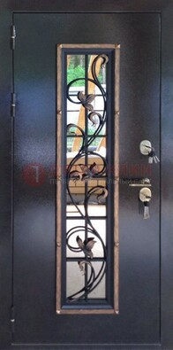 Железная дверь с порошковым напылением стеклом и ковкой ДСК-279 в Подольске