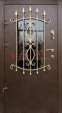 Стальная дверь Порошок со стеклом и ковкой для дома ДСК-280 в Сергиевом Посаде