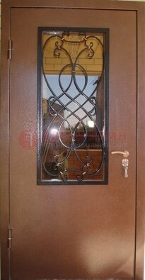 Металлическая дверь со стеклом и ковкой ДСК-51 на дачу в Подольске